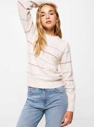 Sweater Cable Knit Con Detalles Trenzados,Beige,hi-res