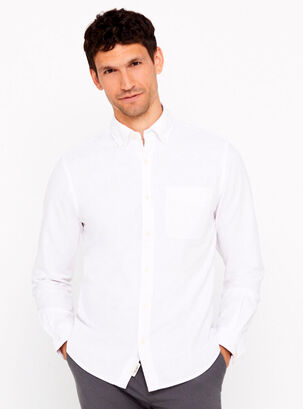 Camisa Manga Larga Oxford Liso,Blanco,hi-res