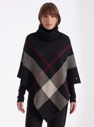 Sweater Poncho Tejido,Negro,hi-res