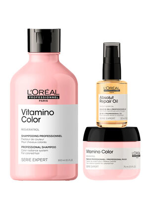 Set Cuidado del Color Cabello Teñido Vitamino Color Shampoo 300ml + Máscara 75ml + Aceite 10 en 1 Absolut Repair 30ml Serie Expert,,hi-res