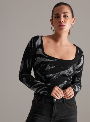 Sweater Tejido Cebra Con Strass Escote Cuadrado,Diseño 1,hi-res