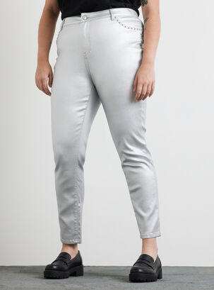 Jeans Con Aplicación De Tachas Plus,Plata,hi-res