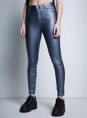 Jeans Skinny Efecto Piel Metalizado ,Plata,hi-res