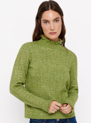 Sweater Cuello Volante,Verde,hi-res