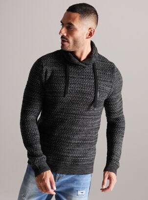 Sweater Cuello Cruzado Melange Punto Textura,Negro,hi-res