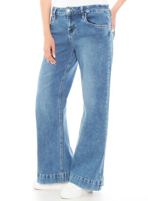 Jeans Wide Leg Tiro Bajo Pretina Básica,Azul,hi-res