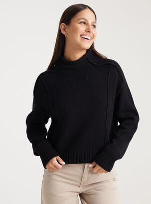 Sweater Ligero Cuello Alto,Negro,hi-res