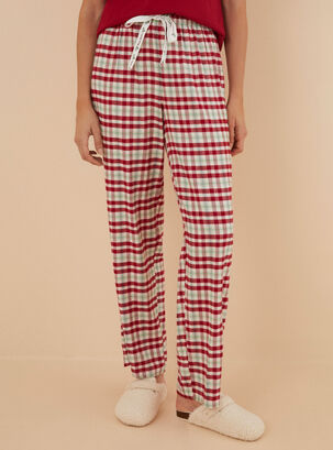 Pantalón Pijama Cuadros Cinturilla Ajustable Algodón,Café,hi-res