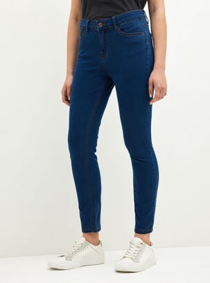 Jeans Básico Skinny Tiro Medio,Azul Oscuro,hi-res