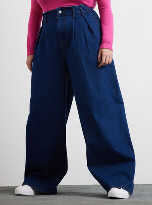 Jeans Con Pinzas En El Delantero Plus,Azul Oscuro,hi-res