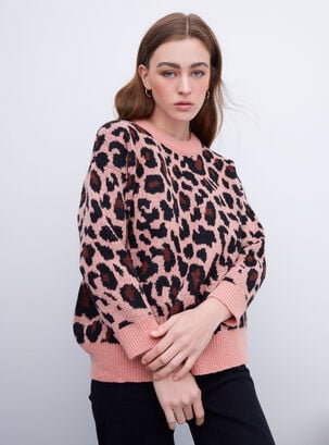 Sweater Print Color Sólido en Cuello y Puños,Rosado,hi-res