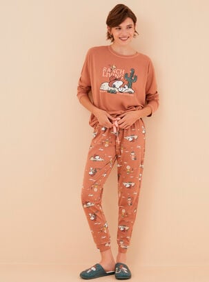 Pijama de Algodón Snoopy Orange,Café,hi-res