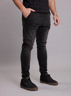 Jeans Negro Cargo Tapered Fit,Negro,hi-res