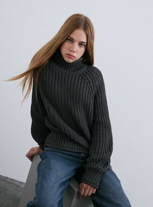 Sweater Crop Manga Tipo Globo,Gris,hi-res