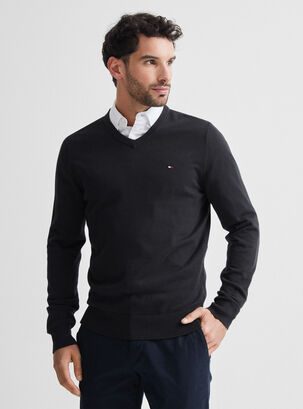Sweater Regular Fit Cuello V,Negro,hi-res