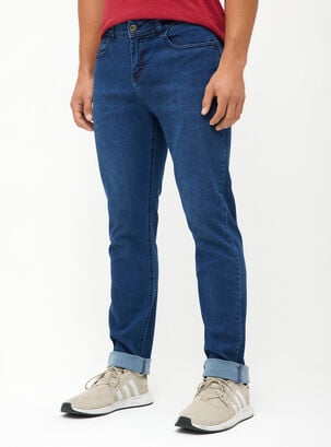 Jeans Liso con Cierre Focalizado,Azul Oscuro,hi-res