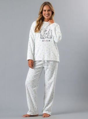 Pijama Coral Microfleece Ajustable,Blanco,hi-res