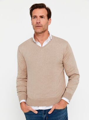 Sweater Jersey Algodón Cuello Básico,Beige,hi-res