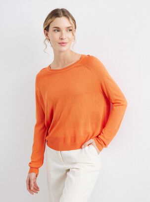 Sweater Delgado Amplio Cuello Redondo,Naranja Oscuro,hi-res