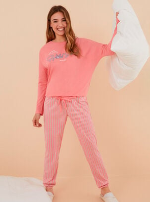 Pijama con Diseño de Rayas Algodón,Rojo,hi-res