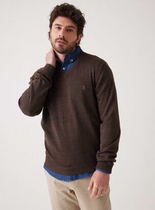 Sweater Cuello V Bassic Style,Café,hi-res
