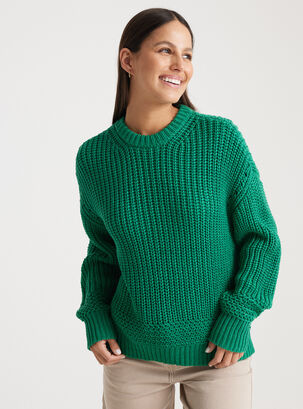 Sweater Cuello Redondo Detalle Punto,Verde Flúor,hi-res