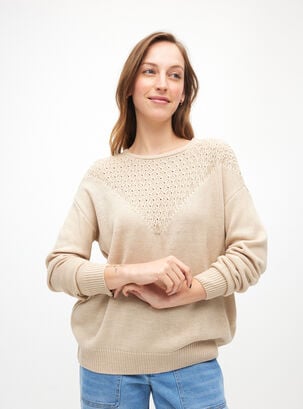 Sweater Diseño Canesú Con Lurex,Beige Claro,hi-res