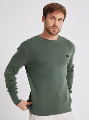 Sweater Hoddie Cuello Redondo,Verde Oscuro,hi-res