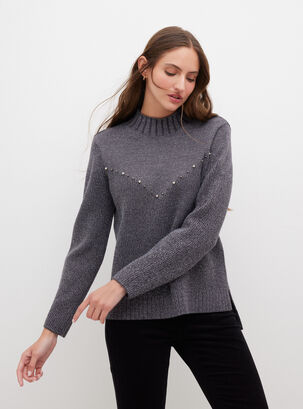 Sweater con Hilo Metalizado y Tachas Decorativas,Marengo,hi-res