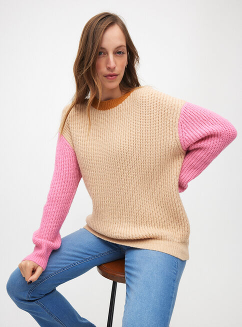 Sweater Block Color 1,Beige,hi-res