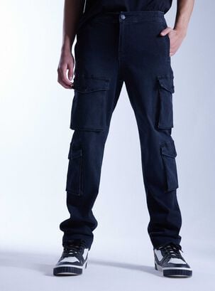 Jeans Multipocket Utilitario Sobreteñido,Negro,hi-res