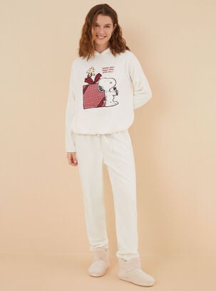 Pijama Polar Snoopy Print Estampado,Blanco,hi-res