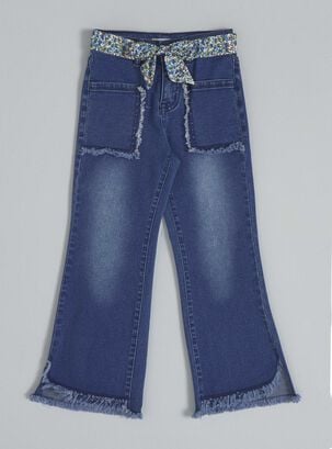 Jeans con Basta Irregular y Cinturón De Pañuelo,Azul Eléctrico,hi-res
