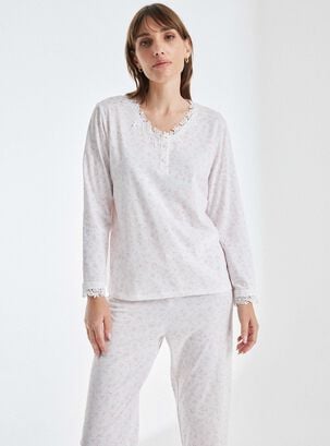 Pijama Detalle En Cuello Encaje  Full Print,Diseño 1,hi-res