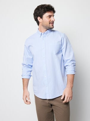 Camisa ML Básica Semi Oxford Regular Fit,Azul,hi-res