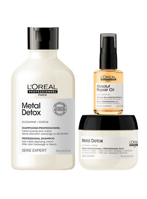 Set Metal Detox Anti-Quiebre Cabello Dañado y con Color Shampoo 300 ml + Máscara 75 ml + Aceite Absolut Repair 30 ml Serie Expert,,hi-res