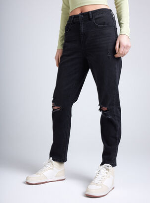 Jeans Recto con Detalle Roturas,Negro,hi-res
