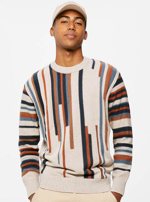 Sweater Diseño Rayas Verticales,Beige,hi-res