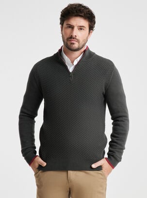 Sweater 1/4 Zipper,Verde Oscuro,hi-res