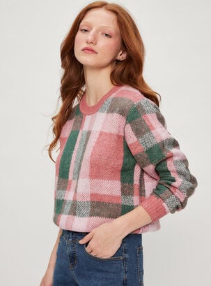 Sweater Fantasía Cuadro Color,Fucsia,hi-res