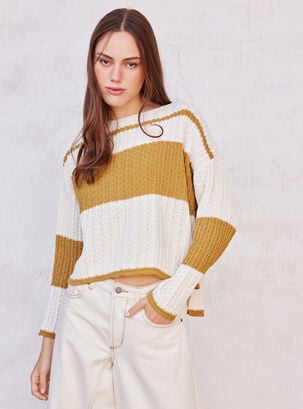 Sweater Chenille Con Líneas,Natural,hi-res