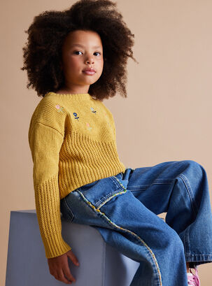 Sweater con Mini Bordados en la Parte Superior,Amarillo,hi-res