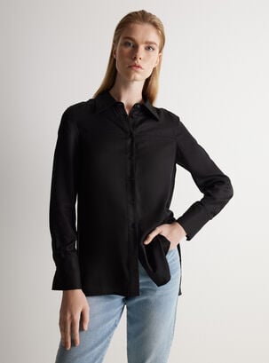 Blusa Camisa Fluida Con Aberturas Laterales,Negro,hi-res