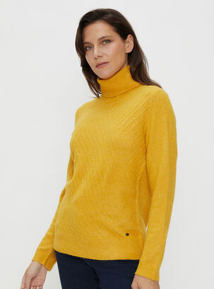 Sweater Tejido Cuello Doblado,Amarillo Oscuro,hi-res