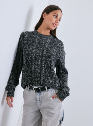 Sweater Melange Diseño Trenza,Gris Oscuro,hi-res