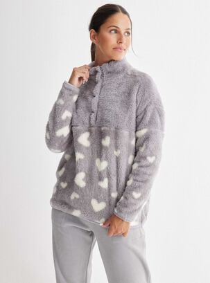 Pijamas Top Coral Fleece Cuello Alto Pant Polar,Gris,hi-res