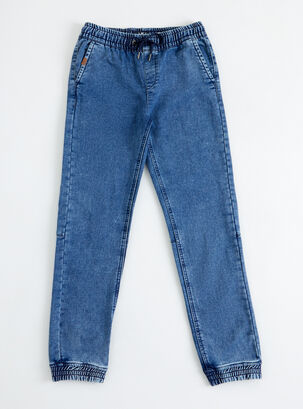 Jeans Cómodo Cintura Elasticada,Azul Oscuro,hi-res