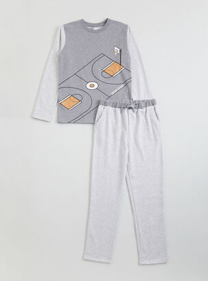 Pijama Largo Fleece League Estampado,Gris Claro,hi-res