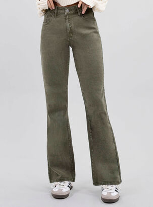 Jeans Pants Flare Bac,Verde,hi-res