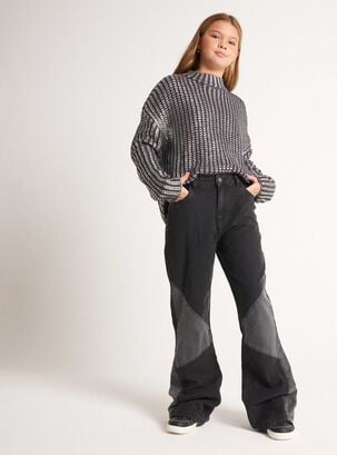 Jeans Multicargo con Costuras En Contraste,Negro,hi-res
